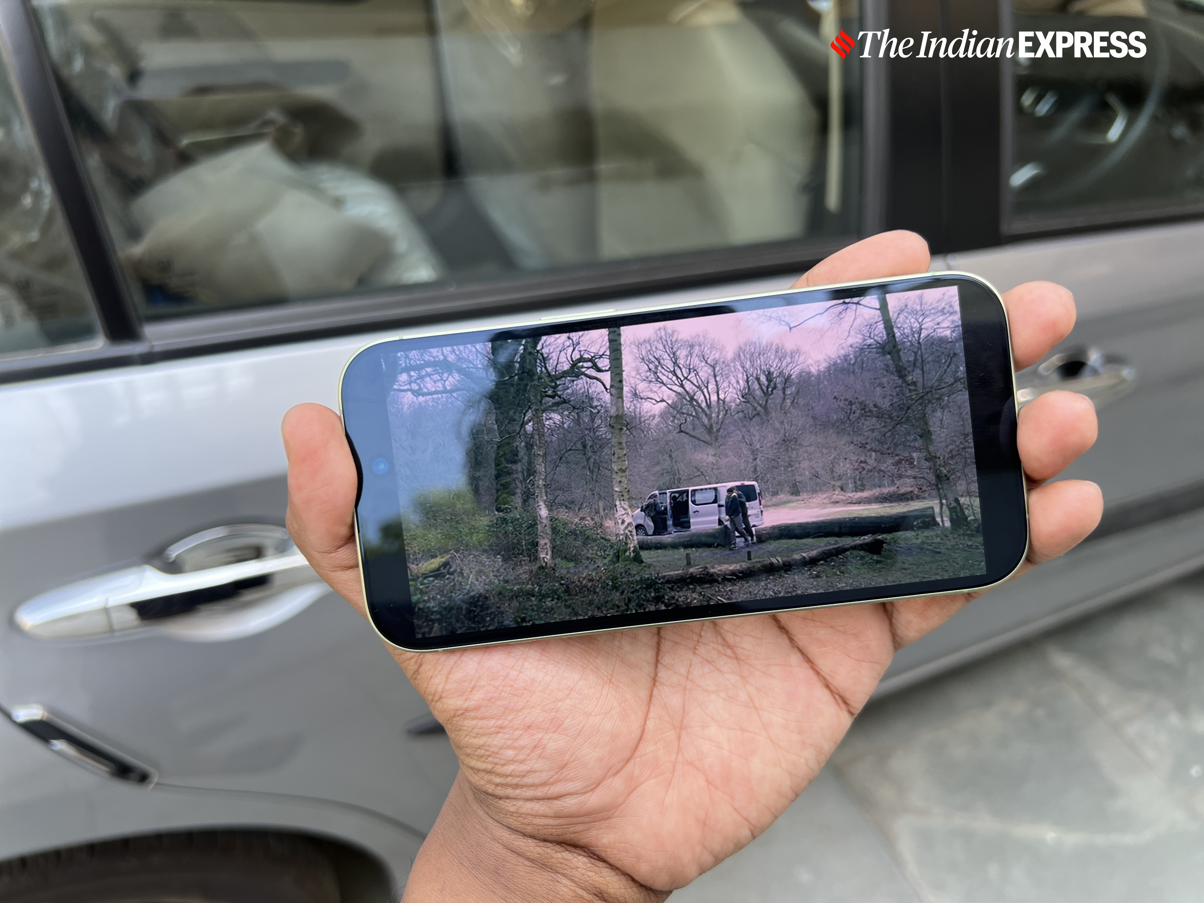   Slow Horses streaming on Apple TV, clearly visible on the iPhone 17’s bright screen even in direct daylight. (Image: Bijin Jose/The Indian Express)