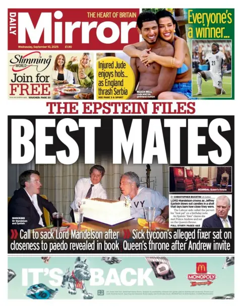 The headline on the front page of the Mirror reads: "Best mates".