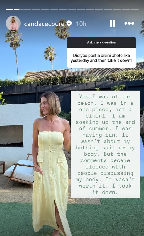 The 49-year-old actress responded to a fan who asked if she had deleted the image(candacecbure/ Instagram) The 49-year-old actress responded to a fan who asked if she had deleted the image(candacecbure/ Instagram)