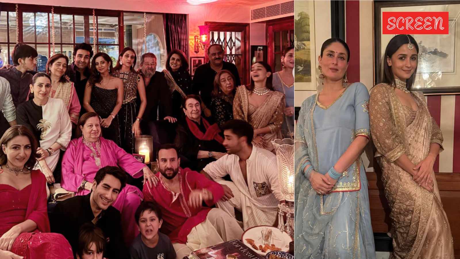 Alia Bhatt and Kareena Kapoor pose together at Kapoor family’s Diwali bash; Ibrahim shares photo with ‘tabahi’ brothers Taimur and Jeh. See pics | Bollywood News