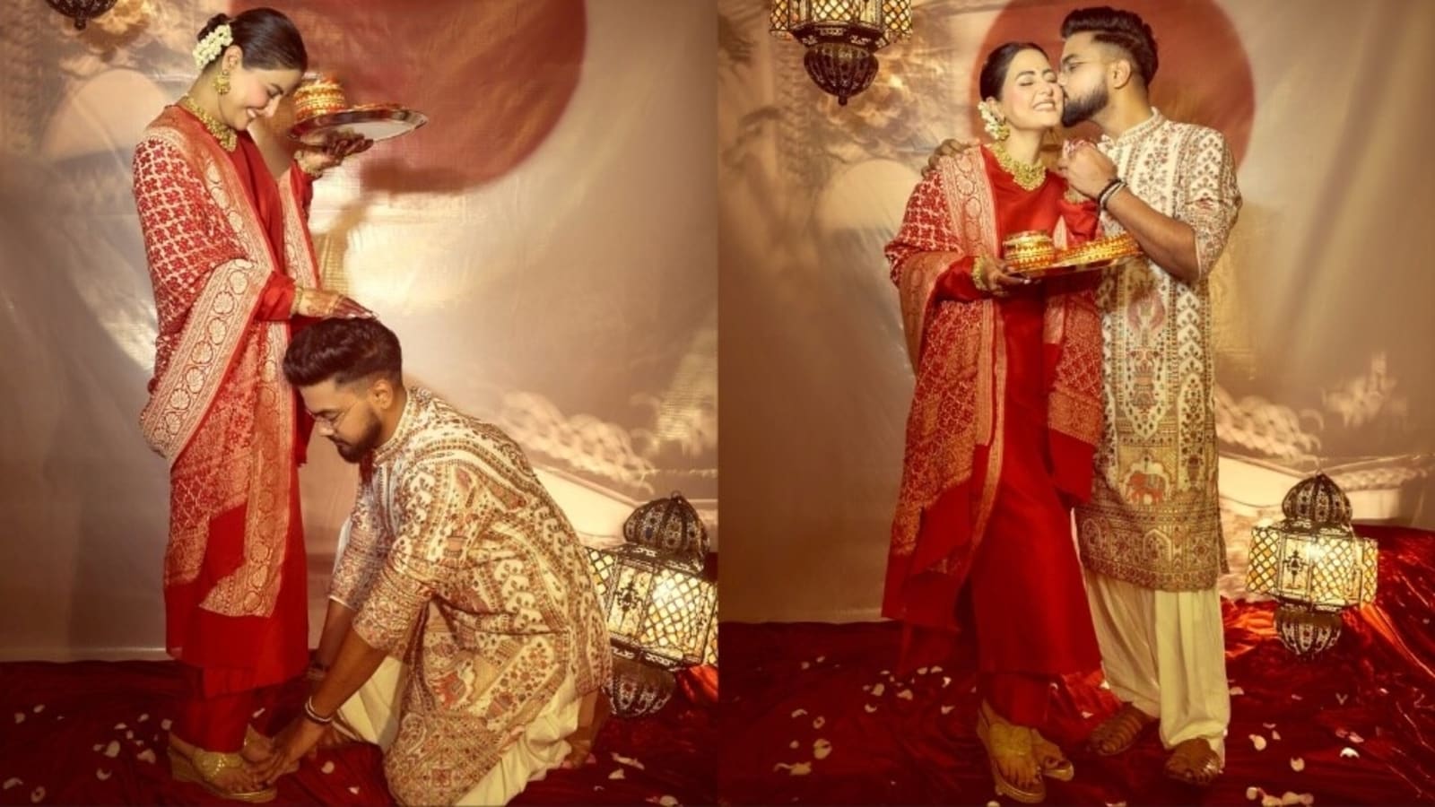 Hina Khan’s husband Rocky Jaiswal touches her feet after their first Karwa Chauth: ‘Devi who graced my existence’