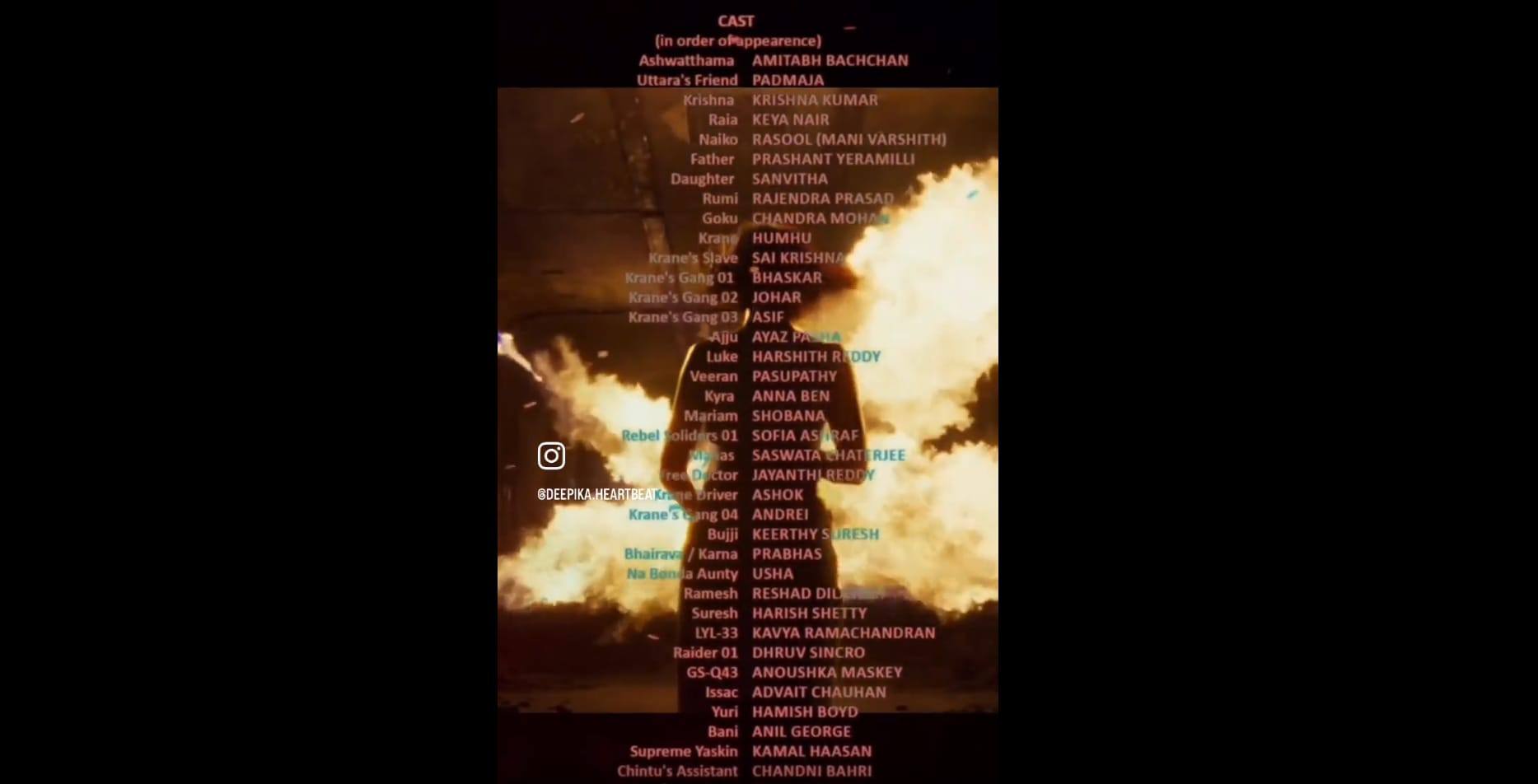 A screengrab of Kalki 2898 AD end credits.