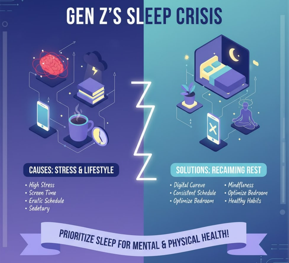 Sleep disorders are rising among Gen Z, with insomnia and sleep apnea impacting mental health.(Google Gemini) Sleep disorders are rising among Gen Z, with insomnia and sleep apnea impacting mental health.(Google Gemini)