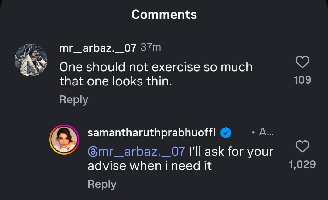 Samantha's response to a comment.