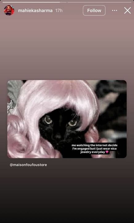 Mahieka Sharma reacts to rumours of her engagement with Hardik Pandya.