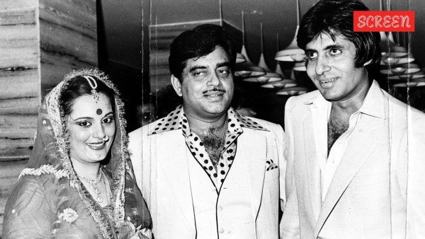 Amitabh Bachchan (right) at Shatrughan Sinha and Poonam Sinha's wedding