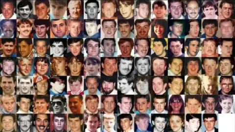BBC Montage of photographs of all of the 97 Liverpool fans who died as a result of the Hillsborough disaster on 15 April 1989.