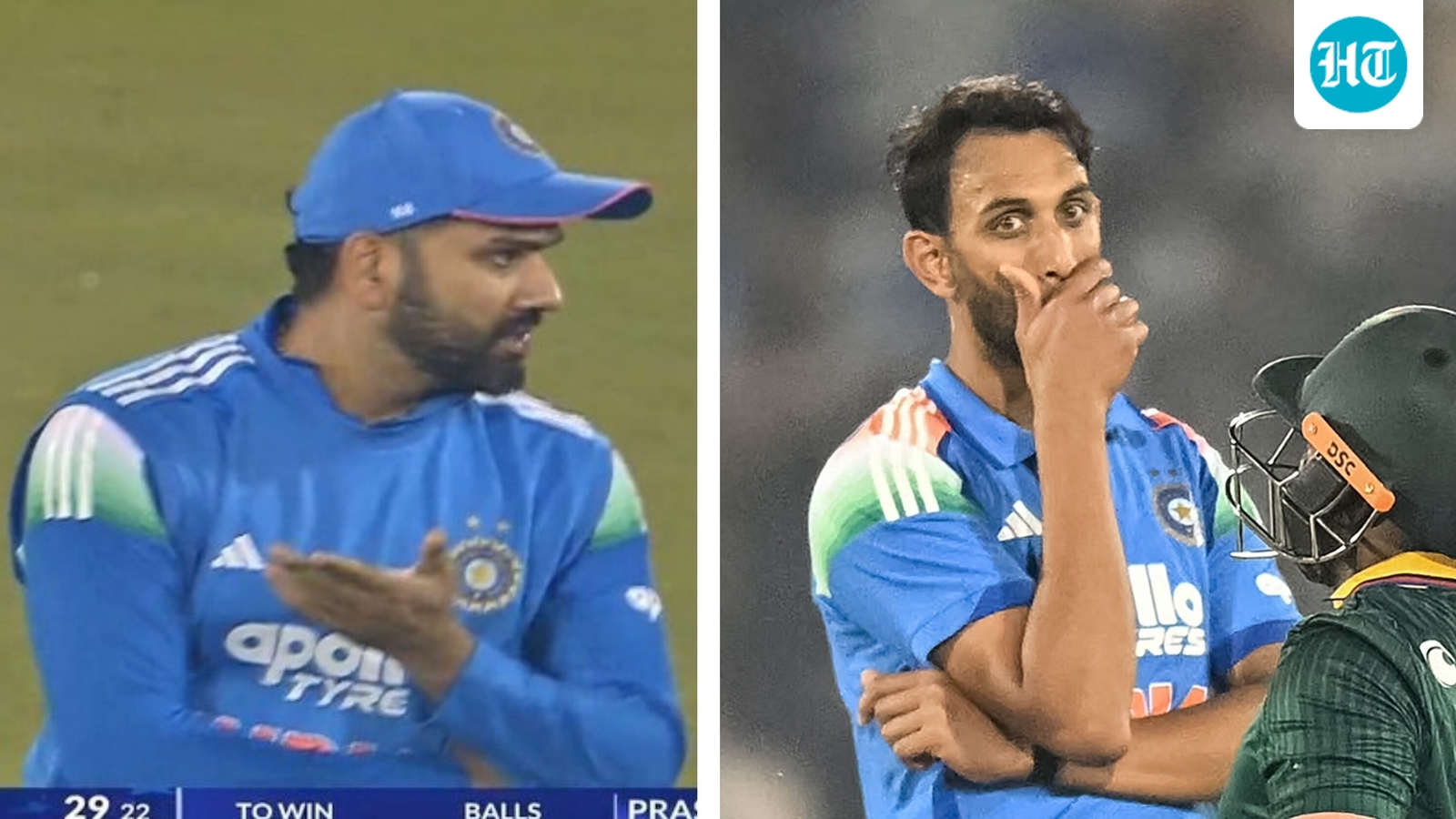 Angry Rohit Sharma gives animated lecture to Prasidh Krishna and Harshit Rana after wayward bowling.