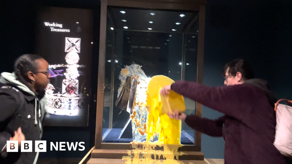 Four arrested after Tower of London display case containing State Crown defaced