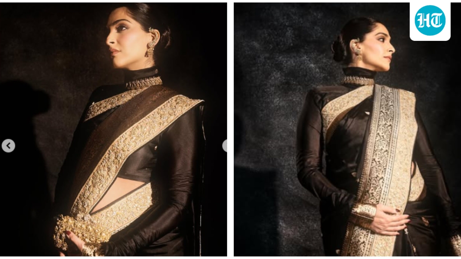 Sonam Kapoor flaunts her baby bump in a stunning Banarasi saree at an event, poses for pictures. See pics