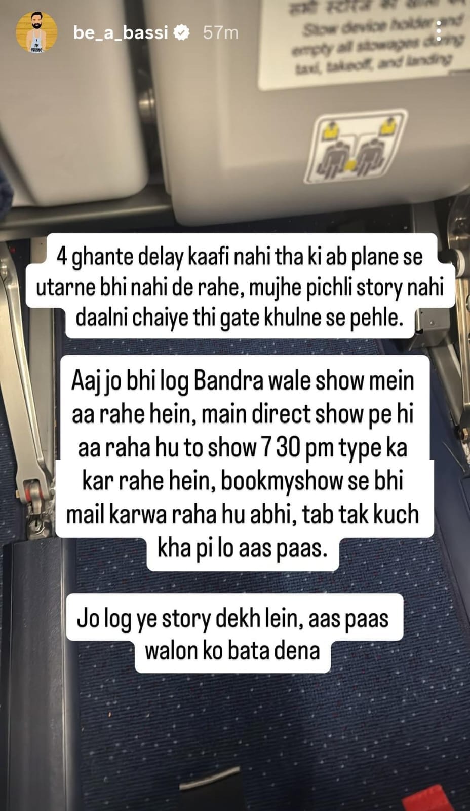 A screengrab of Anubhav Singh Bassi's Instagram story. A screengrab of Anubhav Singh Bassi's Instagram story.