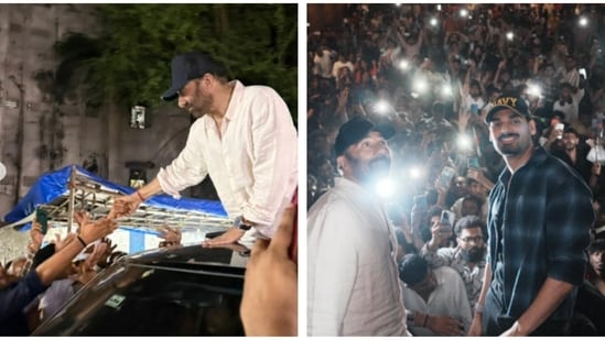 Sunny Deol greets a tsunami of fans as he makes a surprise visit to Border 2 show at Gaiety Galaxy with Ahan Shetty